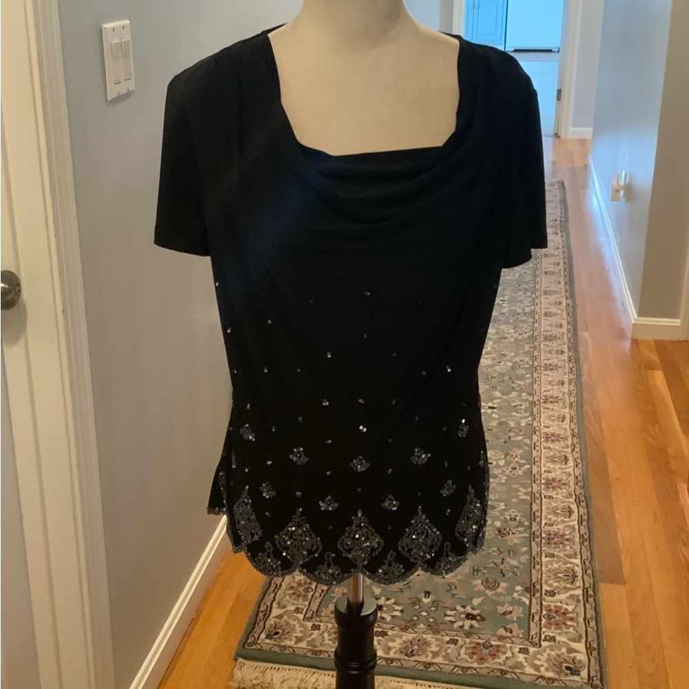 Elegant Black Beaded Women's Top